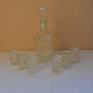 Vintage Glas Karaffe und Set 6 Gläser, Vintage Barware Likör Set, Retro Bar Decor, Whisky Karaffe, Gläser Whisky, Vintage Barware