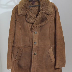 Manteau vintage en fourrure d&#39;agneau pour homme taille L - Manteau d&#39;hiver fait main des années 1980