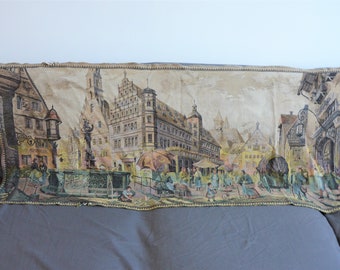 Vintage Rothenburg Tapestry: German City Marketplace Jacquard Wall Hanging