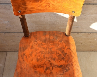 Antique Engraved Wooden Kitchen Chair: Rustic Farmhouse Decor