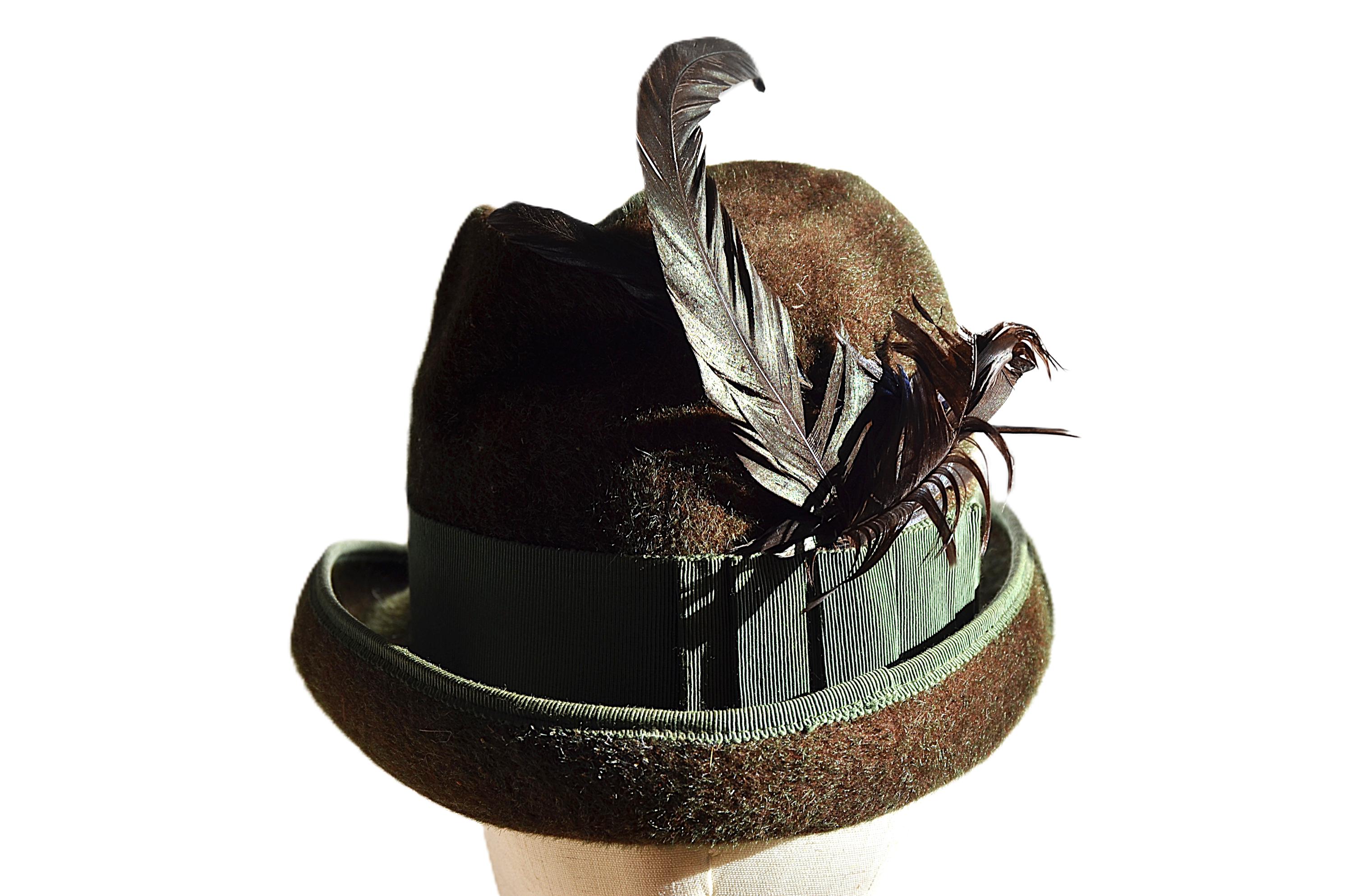 Muhlbauer Wien Wool Felt Hat Taupe Alpine Tyrolean Feather Vintage Tyrolean Hat In Men main image 2