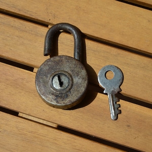 Vintage Padlock with Key, Metal Padlock 1940&#39;s, Antique Industrial Padlock, Rare Old Military Padlock, Rustic Home Collectible Padlock