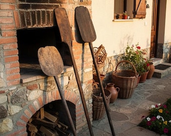 Pala de pizza de madera antigua, auténticas palas de pan antiguas y primitivas, palas de madera artesanales del siglo XIX
