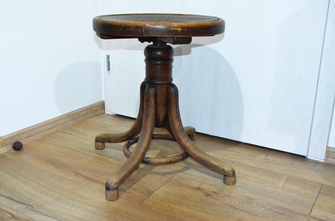Vintage Bentwood Piano Stool by THONET With Marking, THONET Bentwood