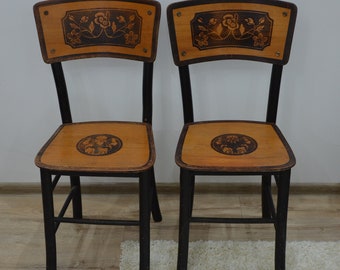 Set of 2 Dining Room Chairs, Furniture Living, Farm Decor, Rustic Chairs, Wooden Restaurant Chairs, Retro Furniture of 50s