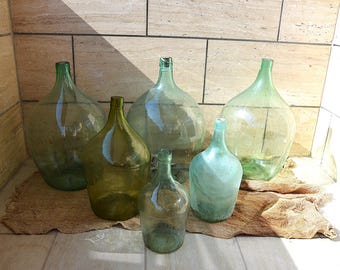 Vintage Hand Blown Glass Demijohn 30L, Antique Aqua Blue Wine Carboy Bottle, Rustic Farmhouse Decor, Large Glass Vase, Wine Making Bottle