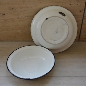 Set of 2 Pieces USSR Vintage Enameled Plates, Dinner Plates, Enamelware Camping Plate, Rustic Decor, Farmhouse Kitchen, Salad Bowl Plate