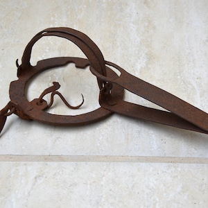 Antique Iron Blacksmith Hand Forged Wild Animal Trap, Home Decor, Vintage Animal Trap