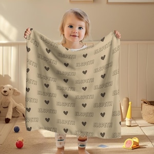 Custom Baby Blanket with Name and Heart, Newborn Name Swaddle, Personalized Baby Name Swaddle, Hospital Blanket, Baby Shower Gift, Baby Gift