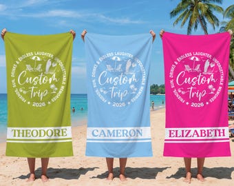 Custom Birthday Trip Beach Towel, Coastal Trip, Personalized Beach Towel, Bachelorette Trip Towel, Vacation/Family Trip Gift Idea