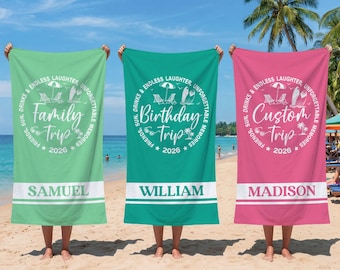 Custom Trip Beach Towel, Coastal Trip, Personalized Beach Towel, Birthday Trip Towel, Birthday Gift for Mom, Vacation/Family Trip Gift Idea