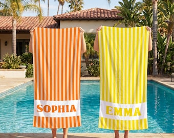 Personalized Striped Beach Towel, Custom Name Pool Towel, Microfiber Summer Gift