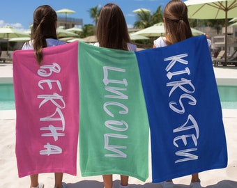 Vintage Solid Color Personalized Beach Towel,Custom Pool Towel with Name,Personalized Name Bath Towel,Vacation Gift,Gift for Her/Kid/Pet