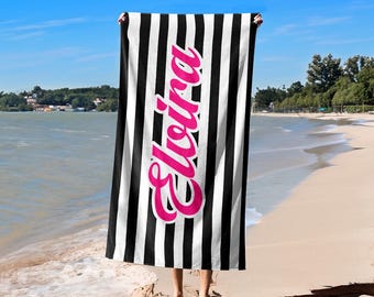 Personalized Striped Beach Towel, Custom Microfiber Pool Towel