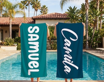 Personalized Microfiber Beach Towel, Custom Name Pool, Oversized Vacation