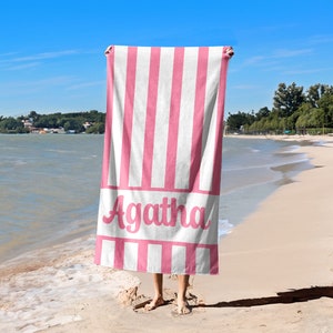 Striped Personalized Beach Towel, Custom Name Pool Towels For Kids/Adult, Picnic Towel,Oversized Beach Towel,Bridesmaid Towel, Vacation Gift