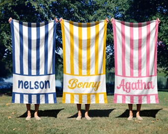 Striped Personalized Beach Towels, Custom Pool Towels For Kids/Adult,Picnic Towel,Oversized Bath Towel, Bridesmaid Towel, Vacation Gift