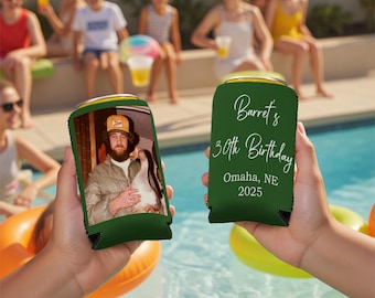 Custom Photo Birthday Can Coolers, Personalized Party Favors