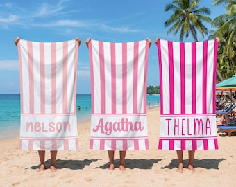 Custom Name Striped Beach Towel, Personalized Microfiber Pool Towel