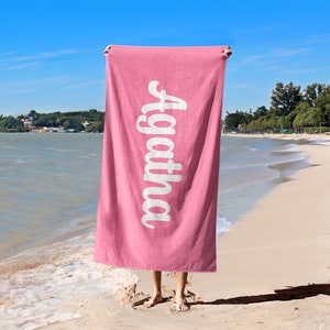 Custom Solid Color Beach Towel,Personalized Bath Towel With Name,Pool Towel For Adults,Vacation Gift,Picnic Towel,Oversized Beach Towel image 1