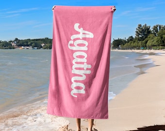 Aangepaste effen kleur strandlaken, gepersonaliseerde badhanddoek met naam, zwembadhanddoek voor volwassenen, vakantiecadeau, picknickhanddoek, extra grote strandlaken