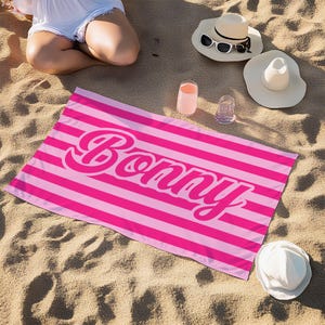 Aangepaste strandlaken, gepersonaliseerde gestreepte strandlakens, aangepaste badhanddoeken voor kinderen/volwassenen, vrijgezellenfeestgunsten, handdoek bruidsmeisje