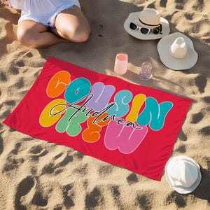 Cousin Crew Personalized Beach Towel, Summer Beach Gift For Cousin, Custom Name Pool Towel, Matching Cousin Trip Gift, Family Vacation Gift