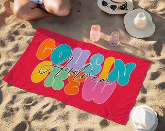 Personalized Cousin Crew Beach Towel, Custom Family Vacation Gift