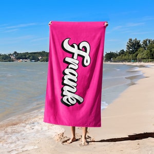 Name Pink Beach Towel,Custom Bath Towel With Name,Personalized Pool Towel For Adult/Men/Woman,Vacation Gift,Picnic Towel,Turkish Beach Towel