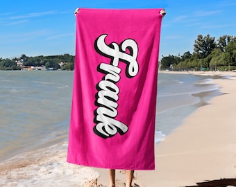 Name Pink Beach Towel,Custom Bath Towel With Name,Personalized Pool Towel For Adult/Men/Woman,Vacation Gift,Picnic Towel,Turkish Beach Towel