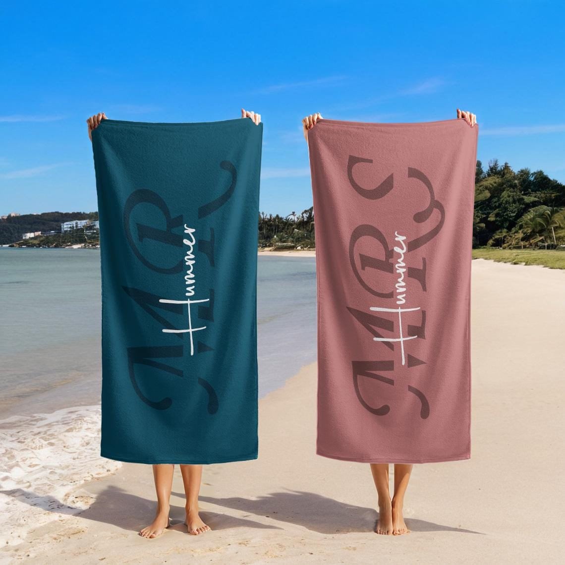 Custom Couple Towels, His and Her Beach Towel, Newlywed Gift Just Married Gift,Wedding Gift,Honeymoon Gift Pool Towels, Vacation Gift