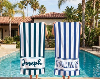 Toalha de praia personalizada em microfibra listrada, toalha de piscina com nome personalizado