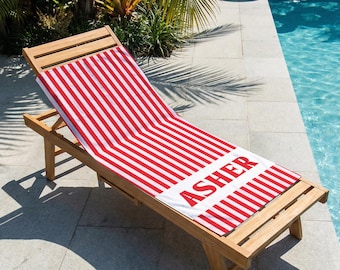 Custom Striped Microfiber Beach Towel, Personalized Pool Essential