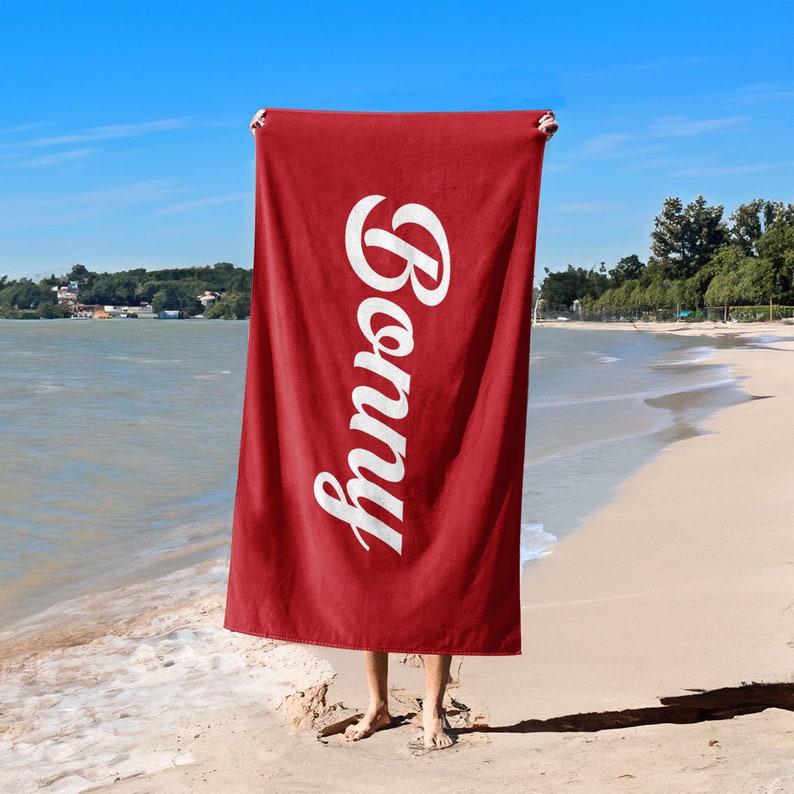 Custom Solid Color Beach Towel,Personalized Bath Towel With Name,Pool Towel For Adults,Vacation Gift,Picnic Towel,Oversized Beach Towel image 3