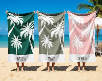Personalized Palm Tree Beach Towel, Custom Name Pool Towel, Bachelorette Party Favor
