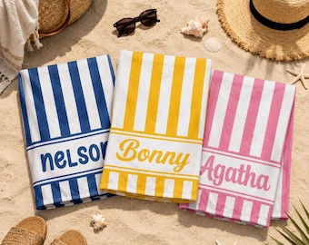 Striped Personalized Microfiber Beach Towel, Custom Vacation Gift