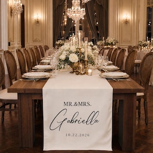 Benutzerdefinierte Hochzeit Tischläufer, personalisierte Nachname Zeichen, benutzerdefinierte Leinen Hochzeit Banner, Sweetheart Tischdekoration, Hochzeit Empfang Dekor