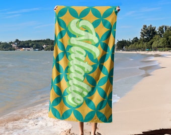 Yellow Green Beach Towel,Custom Bath Towel With Name,Personalized Pool Towel For Adults,Vacation Gift,Wedding Gift,Oversized Beach Towel