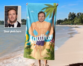 Personalized Man Face Name Beach Towel,Custom Bath Towel,Pool Towel For Adults,Vacation Gift,Wedding Gift,Birthday Gift,Christmas Gift