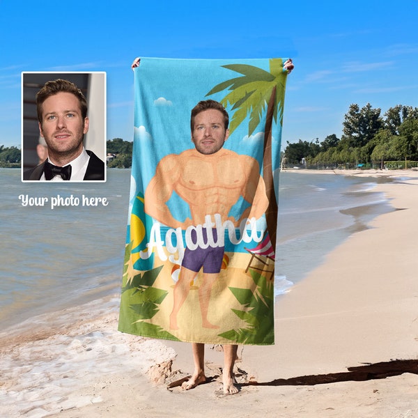 Personalized Man Face Name Beach Towel,Custom Bath Towel,Pool Towel For Adults,Vacation Gift,Wedding Gift,Birthday Gift,Christmas Gift
