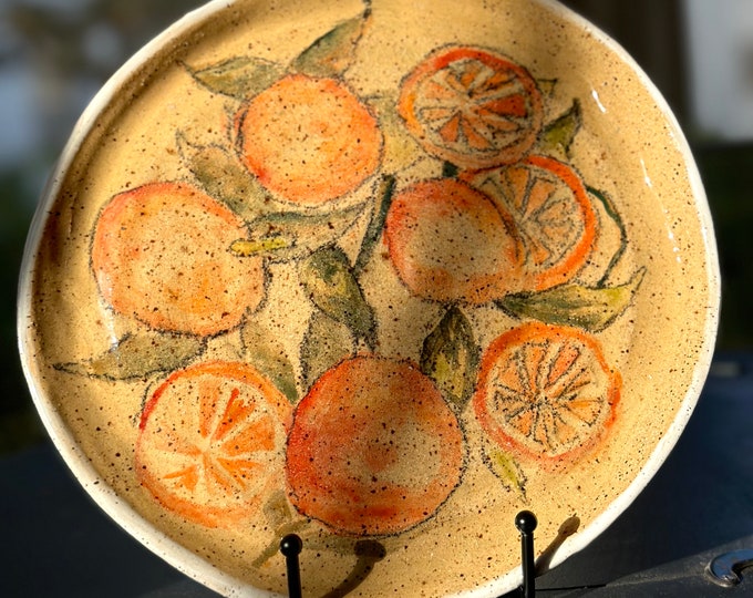 Hand-painted Oranges Ceramic Food Safe Plate Made to Order