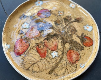 Hand-painted Strawberry Ceramic Food Safe Plate