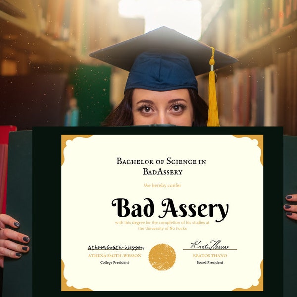 BS Bad Assery, Gag Gift, Fake Diploma