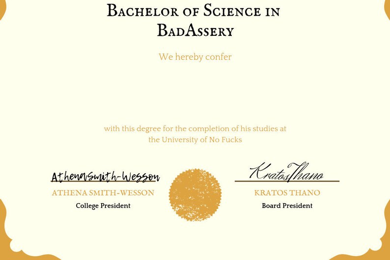 BS Bad Assery, Gag Gift, Fake Diploma Etsy