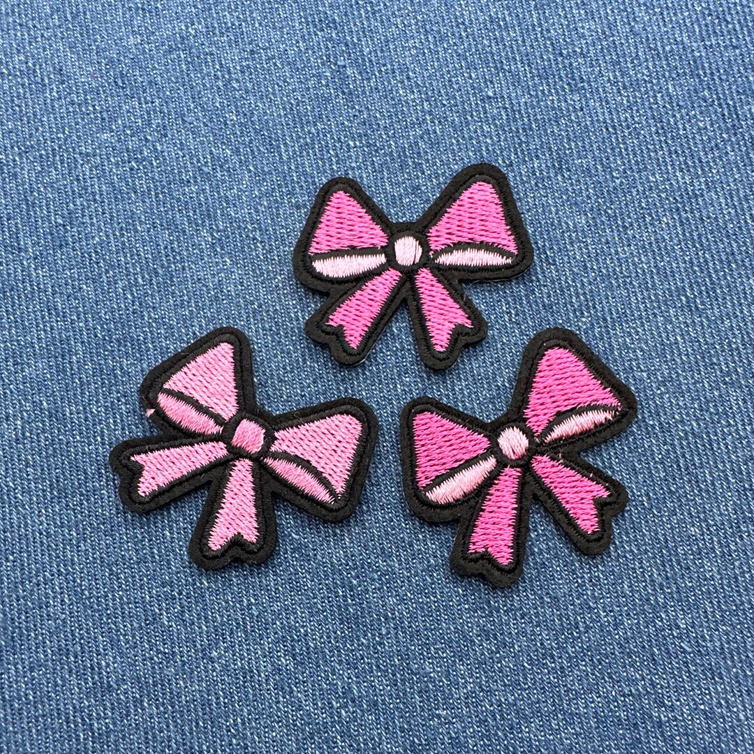 MISDONR 2Pcs Black Bow Iron On Patches Glitter Sweatshirts Side Bow Embroidered Patch Cute Applique DIY Decorative Accessories For Clothes Backpacks Jackets Hats