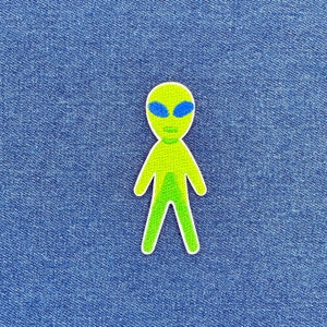 Green Alien Man Iron On Patch - DIY Crafts