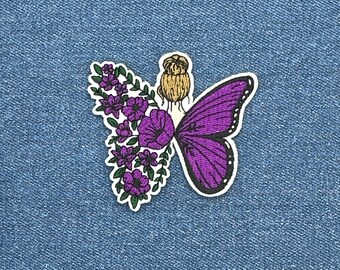 Butterfly Flower Pixie Girl Iron On Patch - DIY Crafts