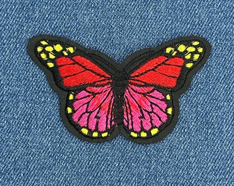 Red  Pink Butterfly Iron On Patch - DIY Crafts