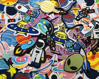 Outer Space Iron On Patches - Planets | Aliens | Flying Saucers | Shooting Stars - Mixed Wholesale Lot - DIY Crafts