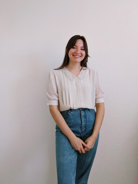80s Vintage Blouse with Lace Collar